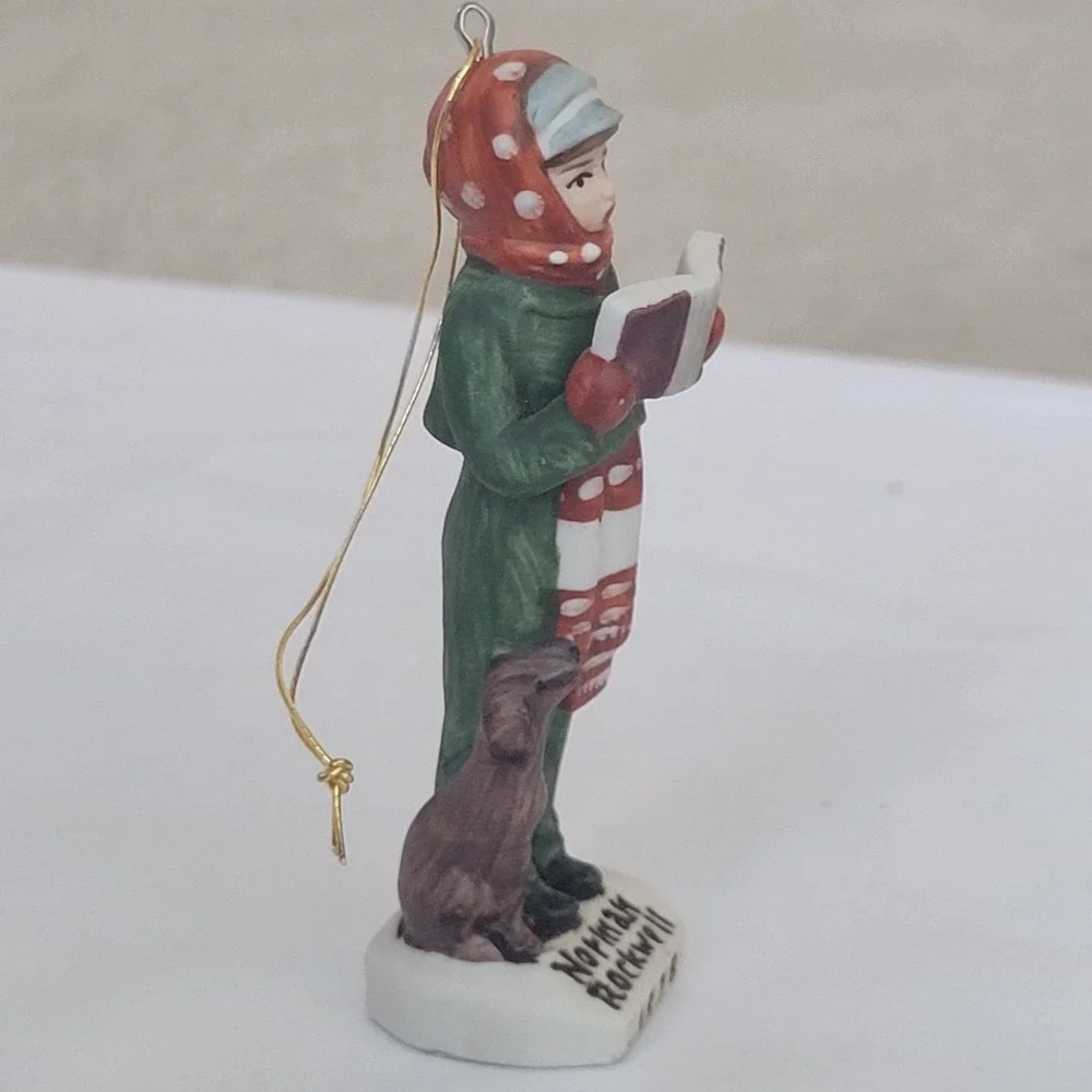 Vtg‎ 1978 Ceramic Norman Rockwell Dave Grossman Christmas Ornament Caroler w Dog